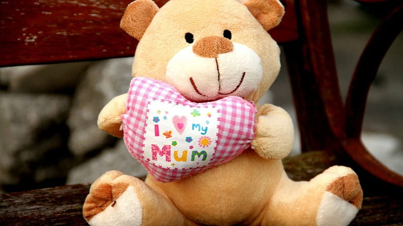 ·.â¥ ·.Teddy·.â¥ ·., i love my mum, soft toy bear, I love my mom, heart, HD wallpaper